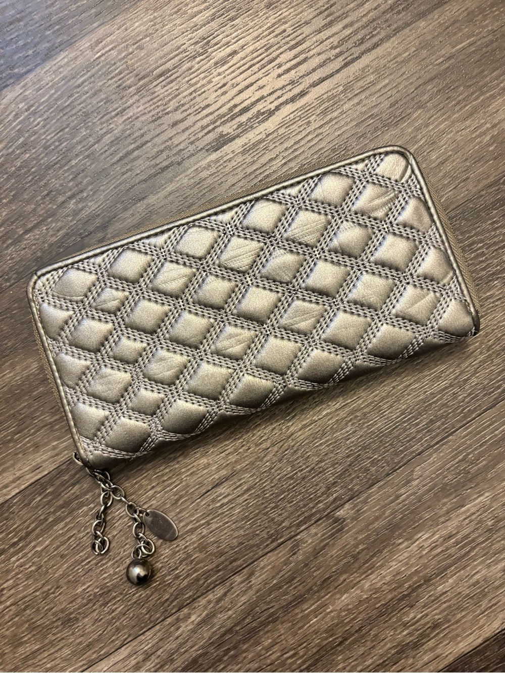 Quilted Metallic Zip-Around Wallet - Silver